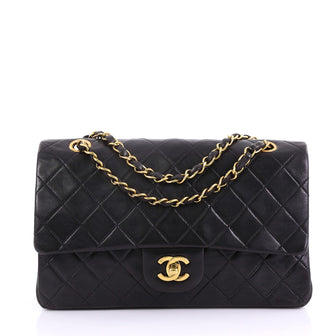 Chanel Vintage Classic Double Flap Bag Quilted Lambskin Medium Black 38218207