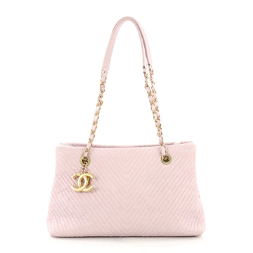 Chanel Medallion Charm Tote Chevron Wrinkled Lambskin Medium Pink 38218224