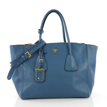 Prada Twin Pocket Tote Cervo Leather Large Blue 38218232