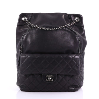 Chanel Drawstring CC Flap Backpack Quilted Lambskin Small Black 3821824