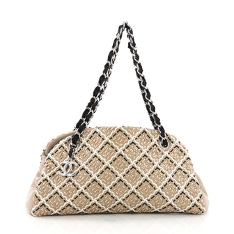 Chanel Just Mademoiselle Handbag Woven Stitch Patent Medium Brown 38218252