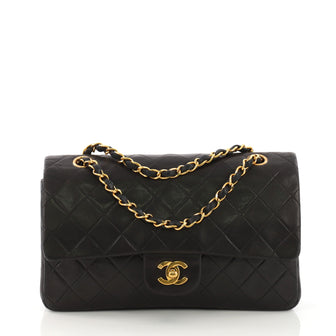 Chanel Vintage Classic Double Flap Bag Quilted Lambskin Medium Black 38218256