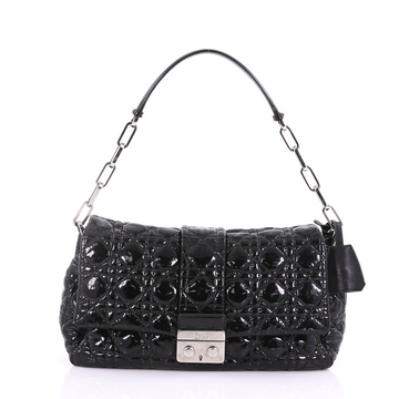 Christian Dior New Lock Flap Bag Cannage Quilt Patent Black 38218270