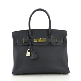 Birkin Handbag Blue Marine Courchevel with Gold Hardware 30