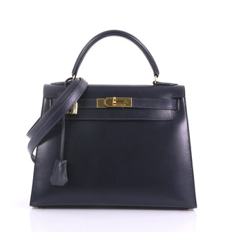 Kelly Handbag Bleu Marine Box Calf with Gold Hardware 28