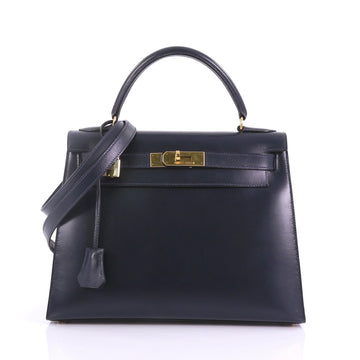 Kelly Handbag Bleu Marine Box Calf with Gold Hardware 28