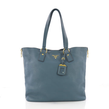 Prada Side Zip Shopper Tote Vitello Daino Large Blue 3821838