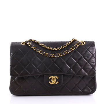 Chanel Vintage Classic Double Flap Bag Quilted Lambskin Medium Black 3821869