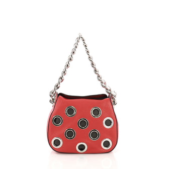 Prada Grommet Chain Hobo Vitello Daino Small Red 3821876