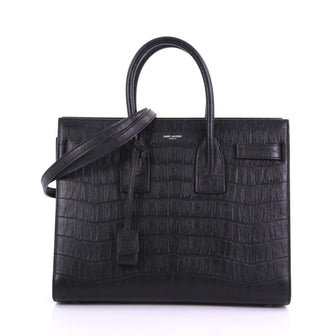 Saint Laurent Sac de Jour NM Handbag Crocodile Embossed Leather Small Black 3821888