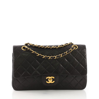 Chanel Vintage Classic Double Flap Bag Quilted Lambskin Medium Black 3821898