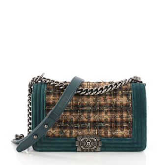 Chanel Model: Paris-Edinburgh Boy Flap Bag Quilted Tweed with Velvet Old Medium Green 38231/1