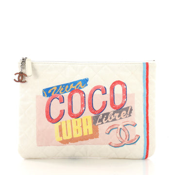 Chanel Model: Coco Cuba Pouch Quilted Printed Canvas Small White 38241/12