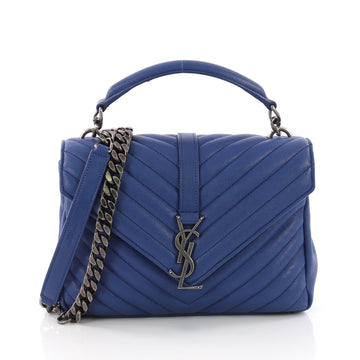 Saint Laurent Model: Classic Monogram College Bag Matelasse Chevron Leather Medium Blue 38241/1