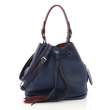 Prada Model: Convertible Drawstring Bucket Bag Leather Large Blue 38241/7