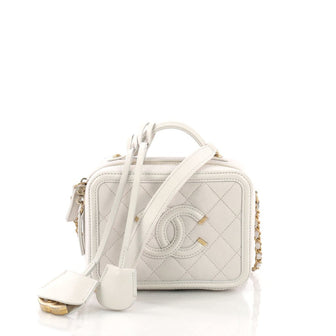 Chanel Filigree Vanity Case Quilted Caviar Mini White 382433