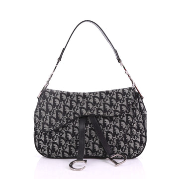 Christian Dior Vintage Double Saddle Bag Diorissimo Canvas Black 382491