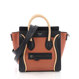 Celine Tricolor Luggage Handbag Leather Nano Blue 382531