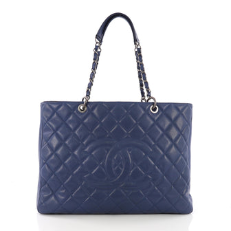 Chanel Grand Shopping Tote Quilted Caviar XXL Blue 382601