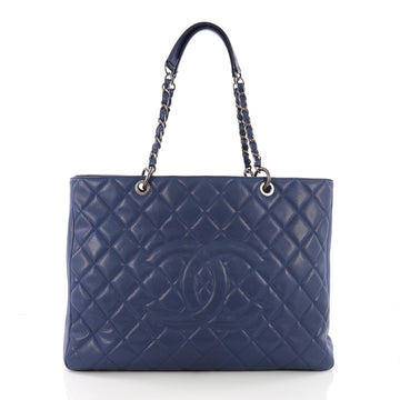  Chanel Grand Shopping Tote Quilted Caviar XXL Blue 382601