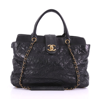 Chanel Bindi Tote Quilted Leather with Stingray Large Black 382608