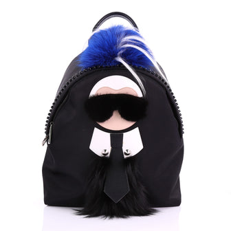 Fendi Karlito Backpack Nylon with Fur Large Black 3828110
