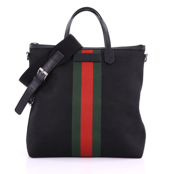 Gucci Web Zip Tote Techno Canvas Medium Black 3828113