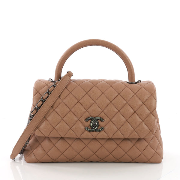 Chanel Coco Top Handle Bag Quilted Caviar Small Brown 3828116