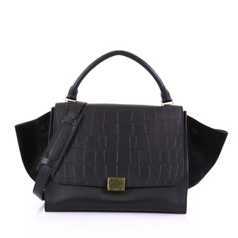 Celine Model: Trapeze Handbag Crocodile Embossed Leather Medium Black 38281/19