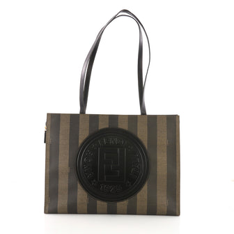 Fendi Pequin Shopping Tote Canvas and Leather Tall Brown 382813