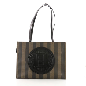 Fendi Pequin Shopping Tote Canvas and Leather Tall Brown 382813