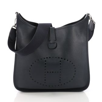 Hermes Evelyne Crossbody Gen I Courchevel GM Blue 382815