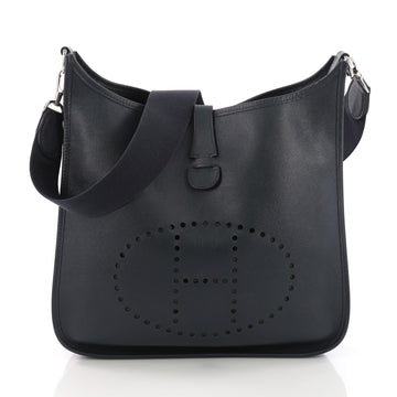 Hermes Evelyne Crossbody Gen I Courchevel GM Blue 382815