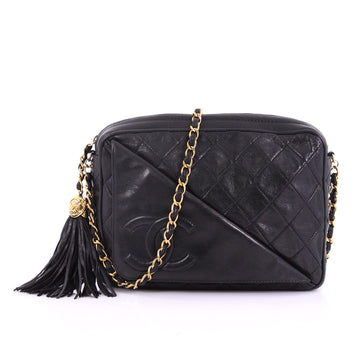 Chanel Vintage Camera Tassel Bag Chevron Lambskin Small Black 382818