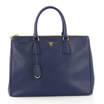 Prada Double Zip Lux Tote Saffiano Leather Medium Blue 382823