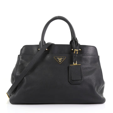 Prada Model: Convertible Satchel Vitello Daino Medium Black 38296/1