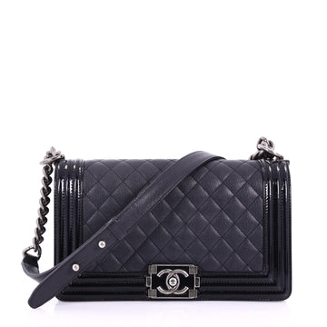 Chanel Boy Flap Bag Quilted Goatskin with Patent Old Black 383015