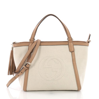Gucci Soho Shoulder Bag Canvas Small Neutral 383112