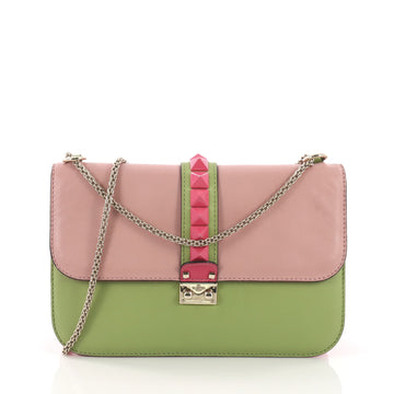 Valentino Glam Lock Shoulder Bag Leather Medium Pink 383342