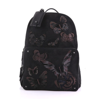 Valentino Backpack Canvas with Applique Large Black 383391