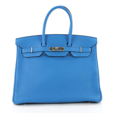 Hermes Birkin Handbag Blue Clemence with Palladium Hardware 35