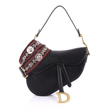 Christian Dior Saddle Handbag Leather Medium Black 383503