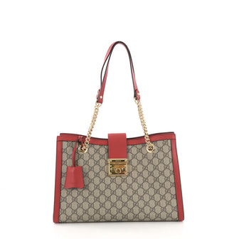 Gucci Padlock Chain Tote GG Coated Canvas Medium Brown 383531