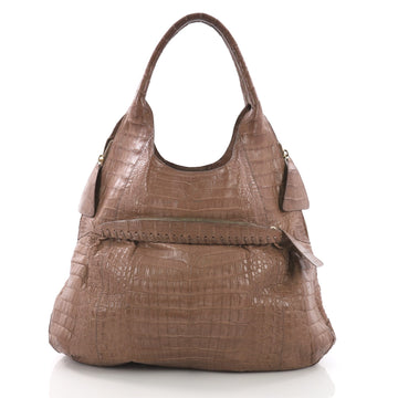 Nancy Gonzalez Zip Pocket Hobo Crocodile Large Brown 383652