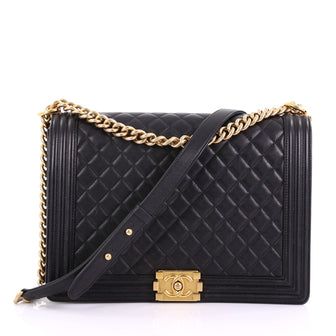Chanel Boy Flap Bag Quilted Calfskin Large Black 383731