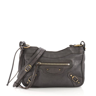 Balenciaga Hip Classic Studs Crossbody Bag Leather Gray 383803