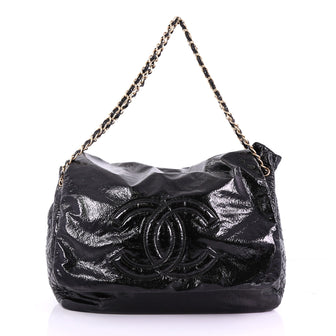 Chanel Rock and Chain Flap Bag Patent XL - Designer Handbag Black 383871