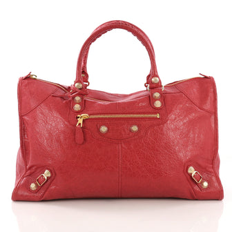 Balenciaga Work Giant Studs Handbag Leather Red