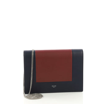 Celine Frame Evening Clutch on Chain Leather Blue 3839401