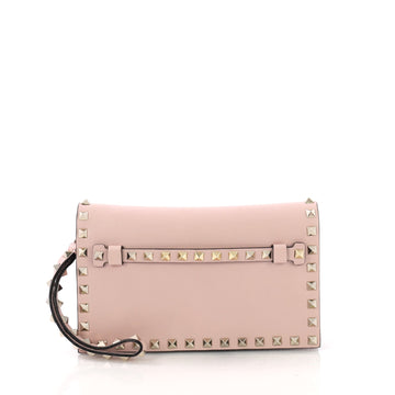 Valentino Rockstud Flap Clutch Leather Small Pink 384011